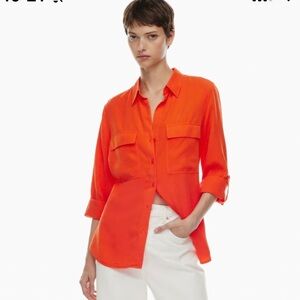 Aritzia Babaton 100% silk Talula Orange Button-Down Utility Shirt Blouse - XS